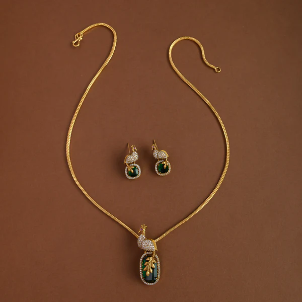 Peacock Green stone Mid length Pendant chain